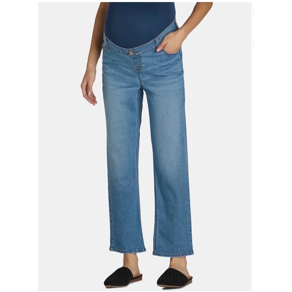 Maternity Straight Leg Jeans Women Medium Blue Over Belly Panel Stretch‎ NWT